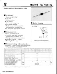 1N5400 datasheet: 3 AMP plastic silicon rectifier 1N5400