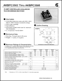 AKBPC3502 datasheet: 35AMP controlled avalanche silicon bridge rectifier AKBPC3502