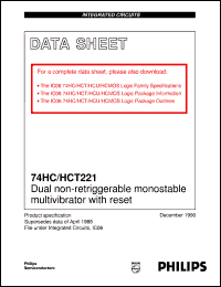 74HC221D datasheet: Dual non-retriggerable monostable multivibrator with reset 74HC221D