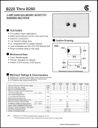 B260 datasheet: 2 AMP surface mount schottky barrier rectifier B260