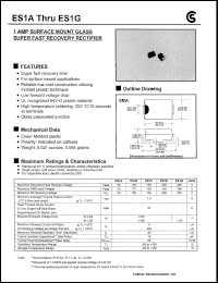 ES1B datasheet: 1AMP surface mount glass super fast recovery rectifier ES1B