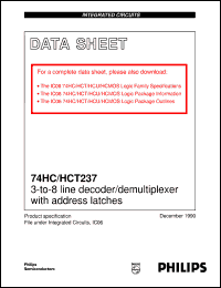 74HC237U datasheet: 3-to-8 line decoder/demultiplexer with address latches 74HC237U