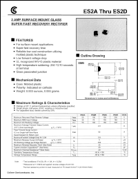 ES2B datasheet: 2AMP surface mount glass super fast recovery rectifier ES2B