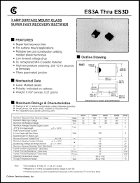 ES3B datasheet: 3AMP surface mount glass super fast recovery rectifier ES3B