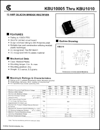 KBU10005 datasheet: 10AMP silicon bridge rectifier KBU10005