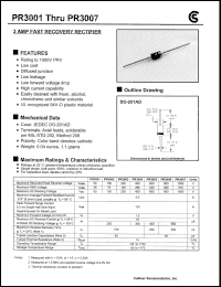 PR3001 datasheet: 3AMP fast recovery rectifier PR3001