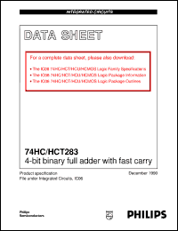 74HCT283N datasheet: 4-bit binary full adder with fast carry 74HCT283N