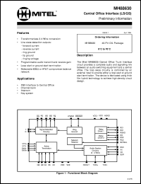 MH88630 datasheet: Central office interface (LS/GS). Applications: PBX interface to central office, channel bank, intercom, key systems. MH88630