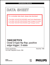 74HC374PW datasheet: Octal D-type flip-flop; positive edge-trigger; 3-state 74HC374PW