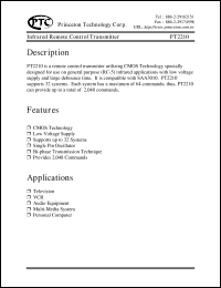 PT2210 datasheet: Infrared remote control transmitter PT2210