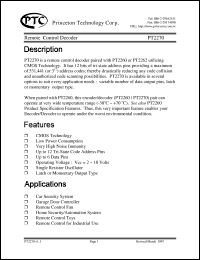 PT2270-L3 datasheet: Remote control decoder PT2270-L3