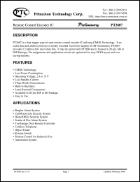 PT2607 datasheet: Remote control encoder IC PT2607