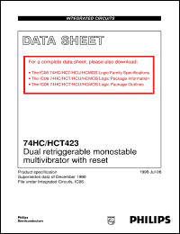74HC423N datasheet: Dual retriggerable monostable multivibrator with reset 74HC423N