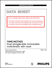 74HCT423N datasheet: Dual retriggerable monostable multivibrator with reset 74HCT423N