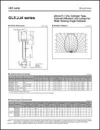 GL5PR4 datasheet: 5mm(T-1 3/4),cylinder type,colored diffusion LED lamps for wide viewing angle indicator GL5PR4