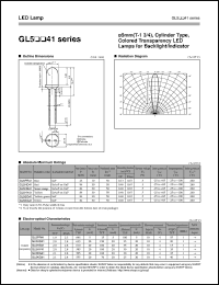 GL5HS41 datasheet: 5mm(T-1 3/4),cylinder type,colored transparency LED lamps for backlight/indicator GL5HS41