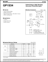 GP1S34 datasheet: Subminiature,high sensing accuracy photointerrupter GP1S34