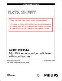 74HC4514N3 datasheet: 4-to-16 line decoder/demultiplexer with input latches 74HC4514N3