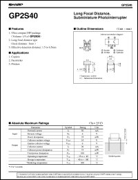 GP2S40 datasheet: Long focal distance,subminiature photointerrupter GP2S40