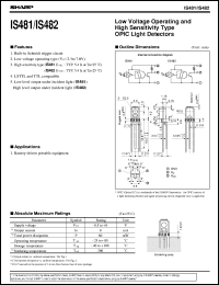 IS481 datasheet: Low voltage operating and high sensitivity type OPIC light detector IS481