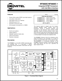 MT8888CS datasheet: Integrated DTMF transiver with Intel micro interface. Applications: credit card systems, paging systems, repeater systems/mobile radio, interconnect dialers and personal computers. MT8888CS