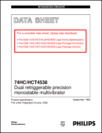 74HC4538N datasheet: Dual retriggerable precision monostable multivibrator 74HC4538N