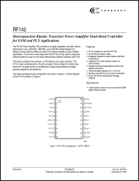 RF142 datasheet: Heterojunction bipolar transistor power amplifier dual-band controller RF142