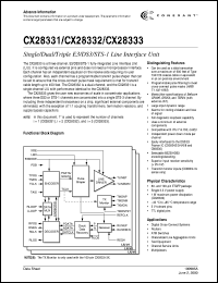 CX28333-3x datasheet: Single/dual/triple E3/DS3/STS-1 line intrface unit CX28333-3x