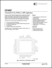 CX74037 datasheet: Transmit RF IC for TDMA or AMPS application CX74037