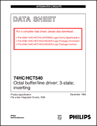 74HC540U datasheet: Octal buffer/line driver; 3-state; inverting 74HC540U