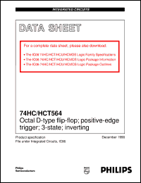 74HC564N datasheet: Octal D-type flip-flop; positive-edge trigger; 3-state; inverting 74HC564N