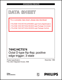 74HCT574D datasheet: Octal D-type flip-flop; positive edge-trigger; 3-state 74HCT574D