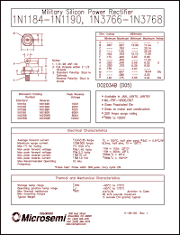 1N1188 datasheet: Standard Rectifier (trr more than 500ns) 1N1188