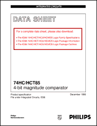 74HC85D datasheet: 4-bit magnitude comparator 74HC85D