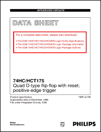 74HC175N datasheet: quad D-type flip-flop with reset; positive-edge trigger 74HC175N