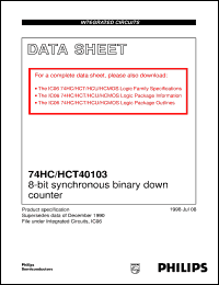 74HCT40103DB datasheet: 8-bit synchronous binary down counter 74HCT40103DB