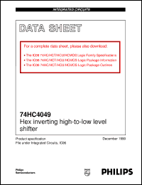 74HC4049D datasheet: Hex inverting high-to-low level shifter 74HC4049D