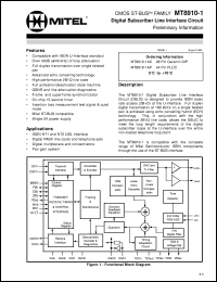 MH8910-1AC datasheet: Digital subscriber line interface circuits for ISDN NT1 and NT2 DSL interface, digital PABX line cards and telephone sets, digital multiplexers and concentrators and for pair gain systems. MH8910-1AC