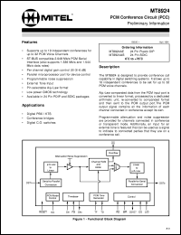 MT8924AS datasheet: PCM conference circuit (PCC). Applications: digital PBX/KTS, conference bridges and digital C.O. switches. MT8924AS
