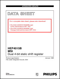 HEF4015BDB datasheet: Dual 4-bit static shift register HEF4015BDB