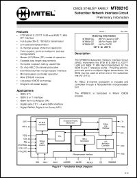 MT8931CC datasheet: Subscriber network interface circuit. Applications: ISDN NT1, ISDN S or T interface, ISDN terminal adaptors. MT8931CC