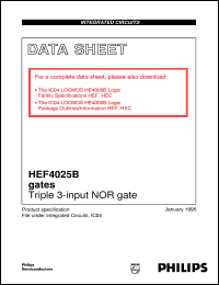 HEF4025BU datasheet: Triple 3-input NOR gate HEF4025BU