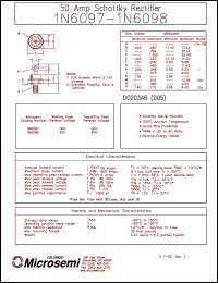 1N6098 datasheet: Schottky Rectifier 1N6098