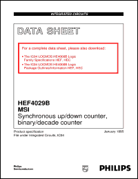 HEF4029BU datasheet: Synchronous up/down counter, binary/decade counter HEF4029BU