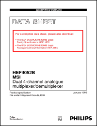 HEF4052BD datasheet: Dual 4-channel analogue multiplexer/demultiplexer HEF4052BD