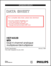 HEF4052BDB datasheet: Dual 4-channel analogue multiplexer/demultiplexer HEF4052BDB