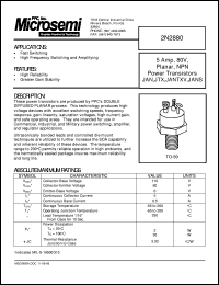 2N2880 datasheet: NPN Transistor 2N2880