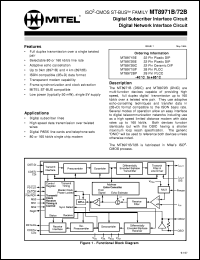 MT8972BC datasheet: Digital network interface circuit for digital subscriber lines, high speed data transmission over twisted wires, digital PABX line cards and telephone sets, 80 or 160 kbit/s single chip modems. MT8972BC