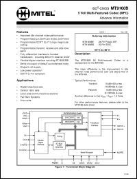 MT9160BS datasheet: 5 volt multi-featured codec (MFC). Applications: digital telephone sets, cellular radio sets, local area communication station,  pair gain systems, line cards. MT9160BS