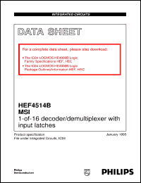 HEF4514BPB datasheet: 1-of-16 decoder/demultiplexer with input latches HEF4514BPB